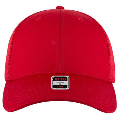 6-Panel Low Profile Trucker Hat — Flex Fit — Custom Leather Patch in Red