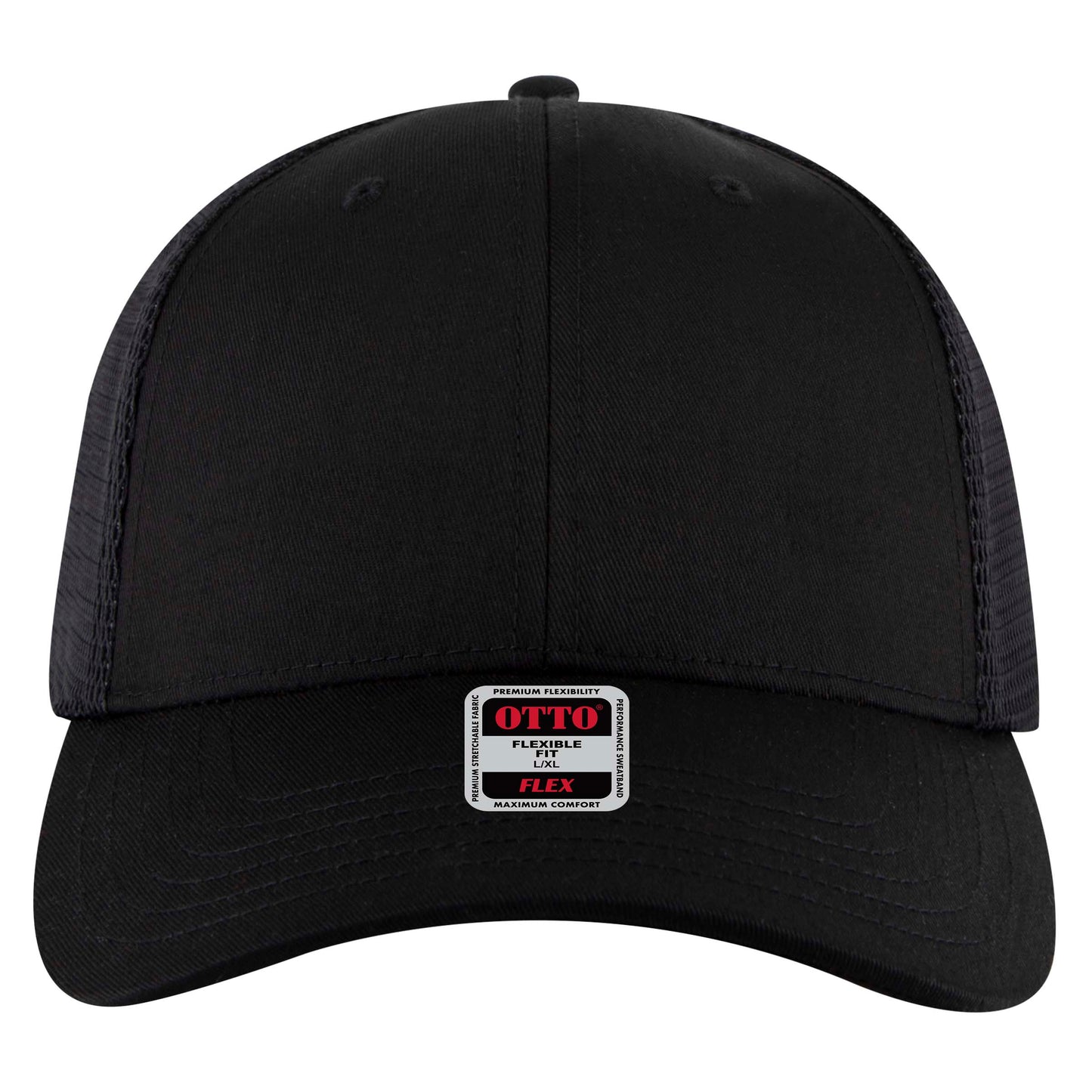6-Panel Low Profile Trucker Hat — Flex Fit — Custom Leather Patch in Black