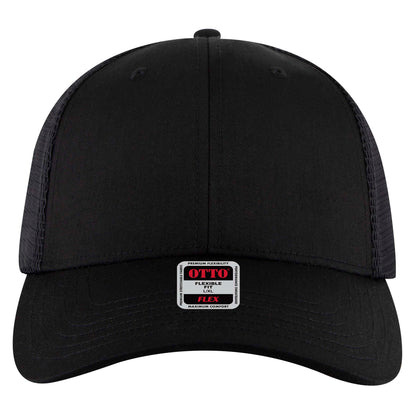 6-Panel Low Profile Trucker Hat — Flex Fit — Custom Leather Patch in Black
