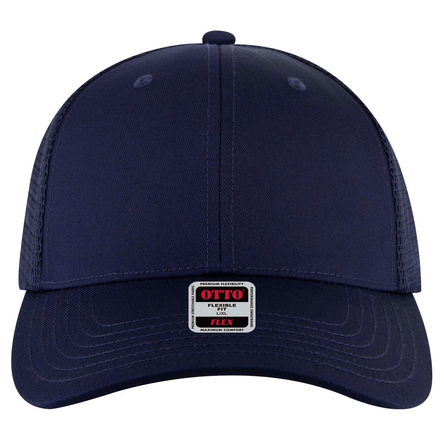 6-Panel Low Profile Trucker Hat — Flex Fit — Custom Leather Patch in Navy