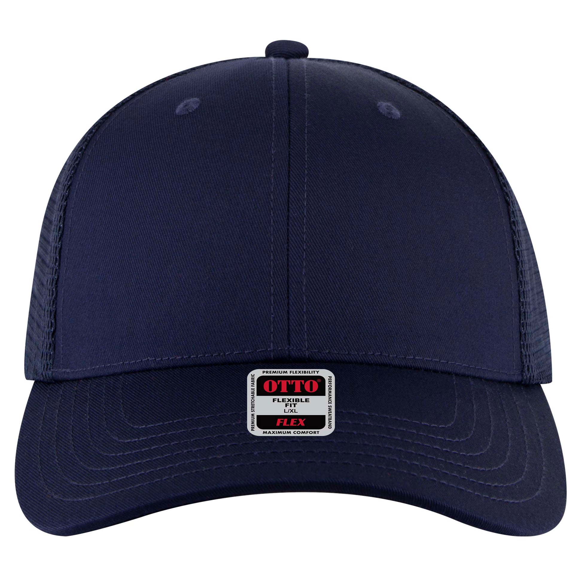 6-Panel Low Profile Trucker Hat — Flex Fit — Custom Leather Patch in Navy