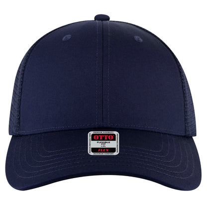 6-Panel Low Profile Trucker Hat — Flex Fit — Custom Leather Patch in Navy