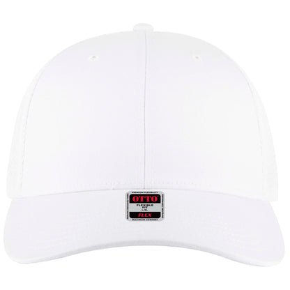 6-Panel Low Profile Trucker Hat — Flex Fit — Custom Leather Patch in White