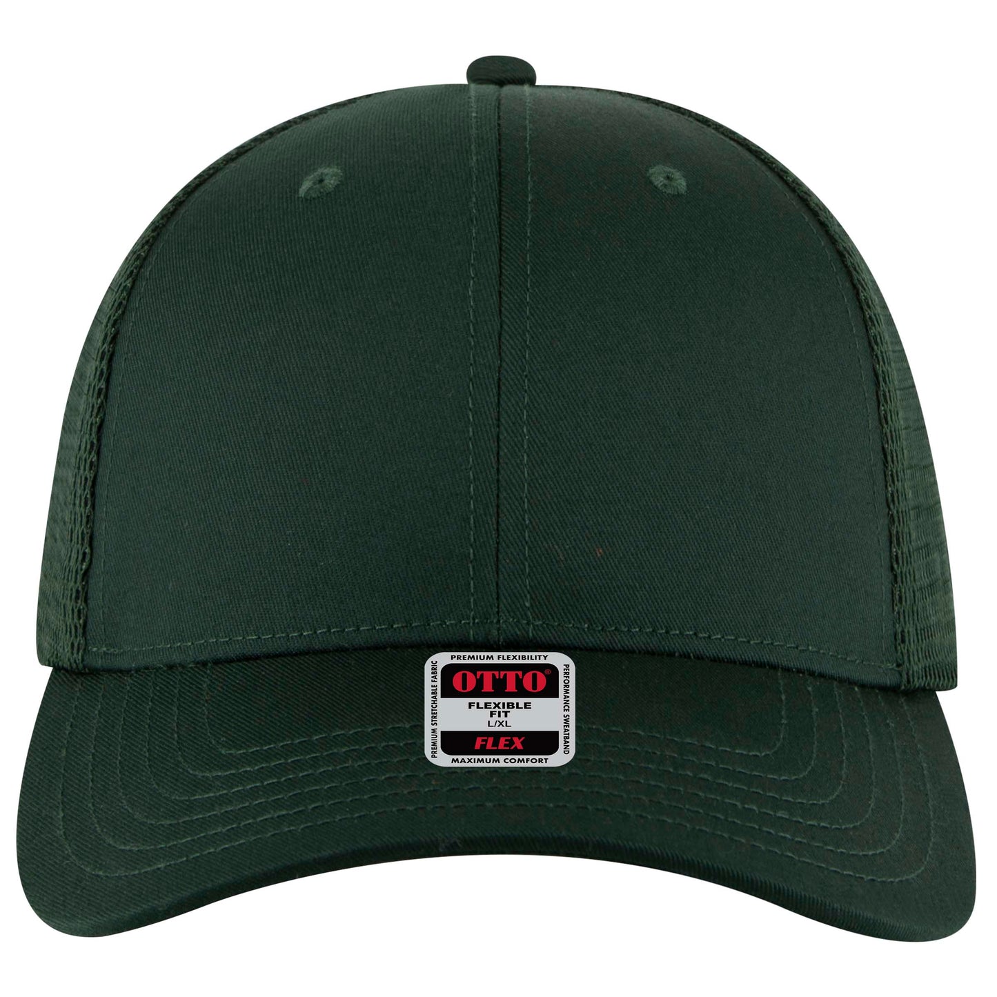 6-Panel Low Profile Trucker Hat — Flex Fit — Custom Leather Patch in Dk. Gre