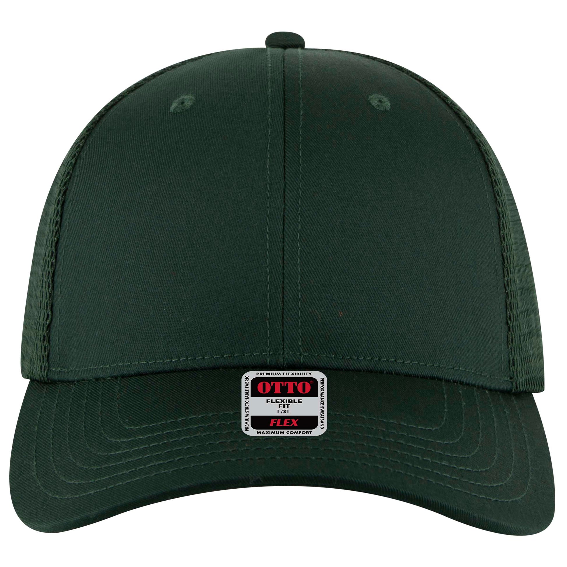 6-Panel Low Profile Trucker Hat — Flex Fit — Custom Leather Patch in Dk. Gre