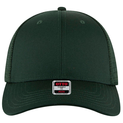 6-Panel Low Profile Trucker Hat — Flex Fit — Custom Leather Patch in Dk. Gre