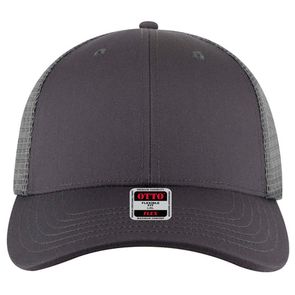 6-Panel Low Profile Trucker Hat — Flex Fit — Custom Leather Patch in Char. Gr
