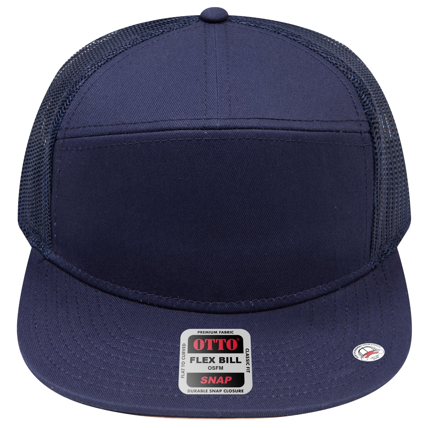 7-Panel Classic Trucker Hat — Snapback — Custom Leather Patch in Navy