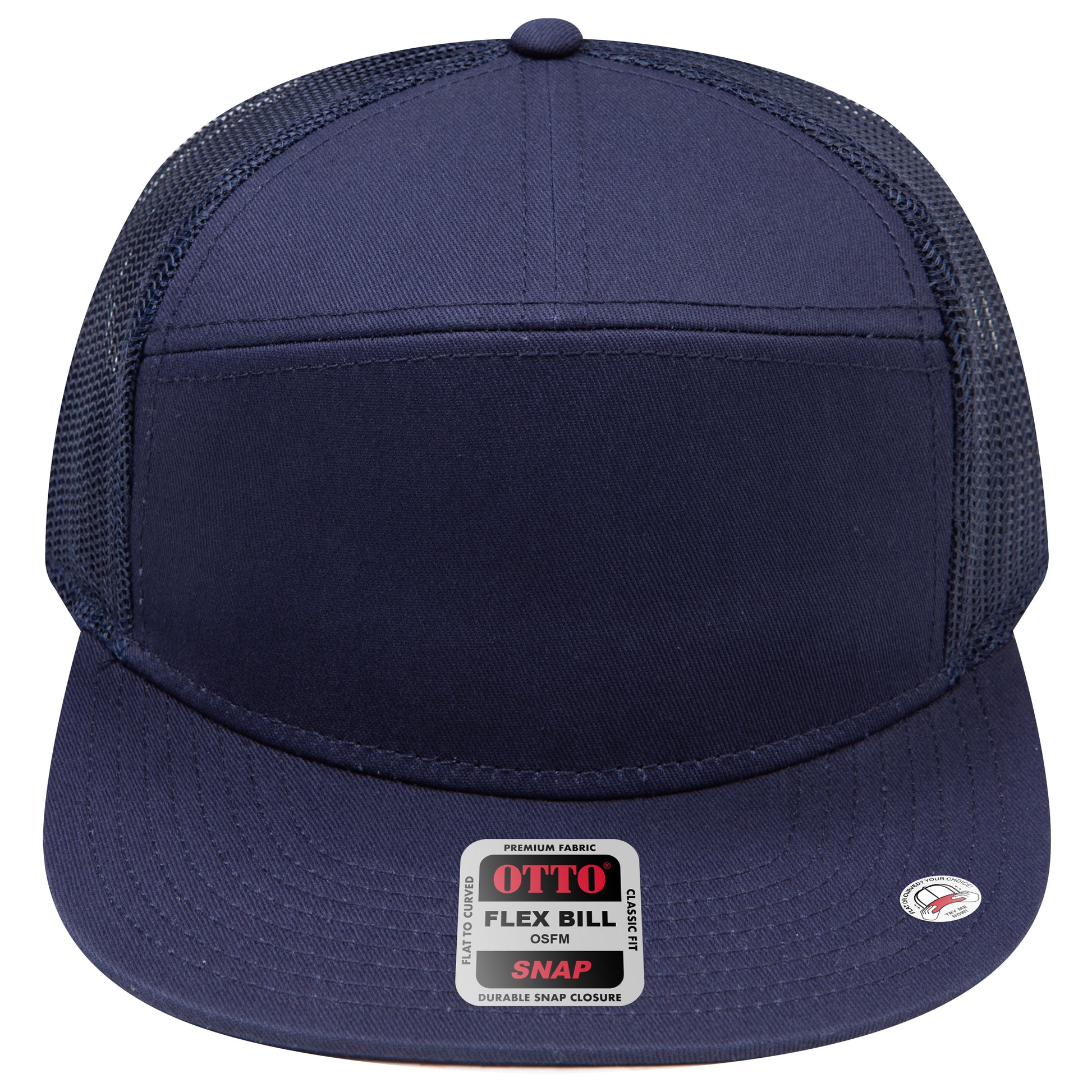 7-Panel Classic Trucker Hat — Snapback — Custom Leather Patch in Navy