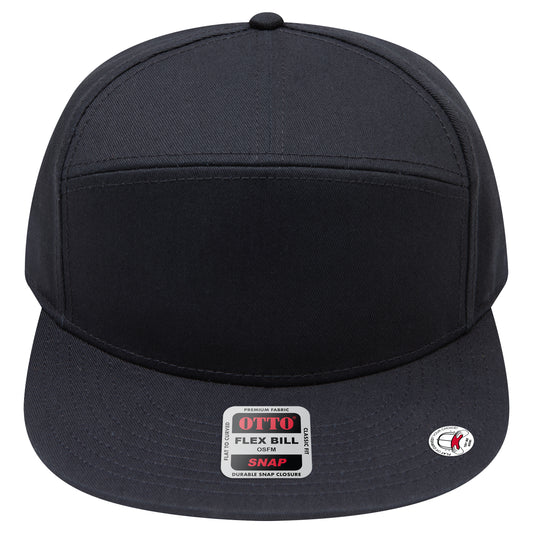 7-Panel Classic Baseball Cap — Snapback — Custom Leather Patch in Black