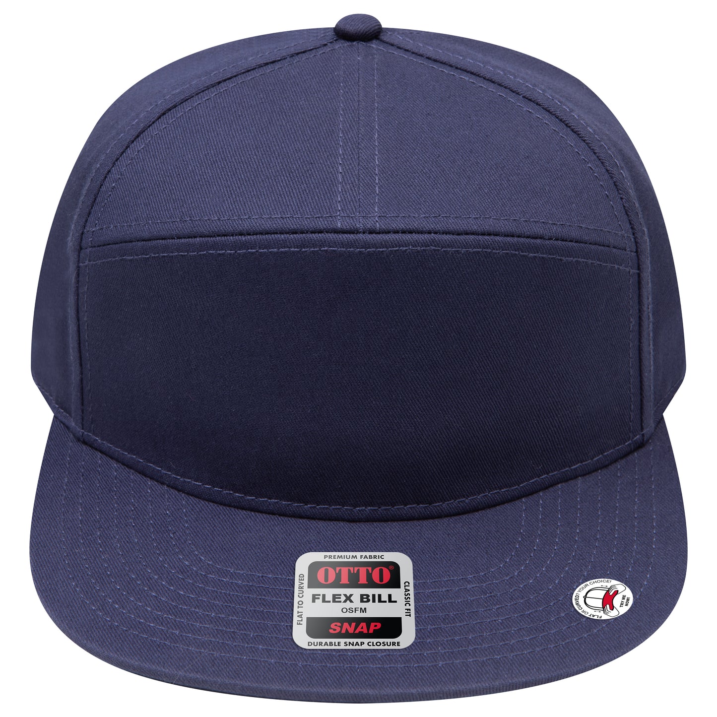 7-Panel Classic Baseball Cap — Snapback — Custom Leather Patch in Navy
