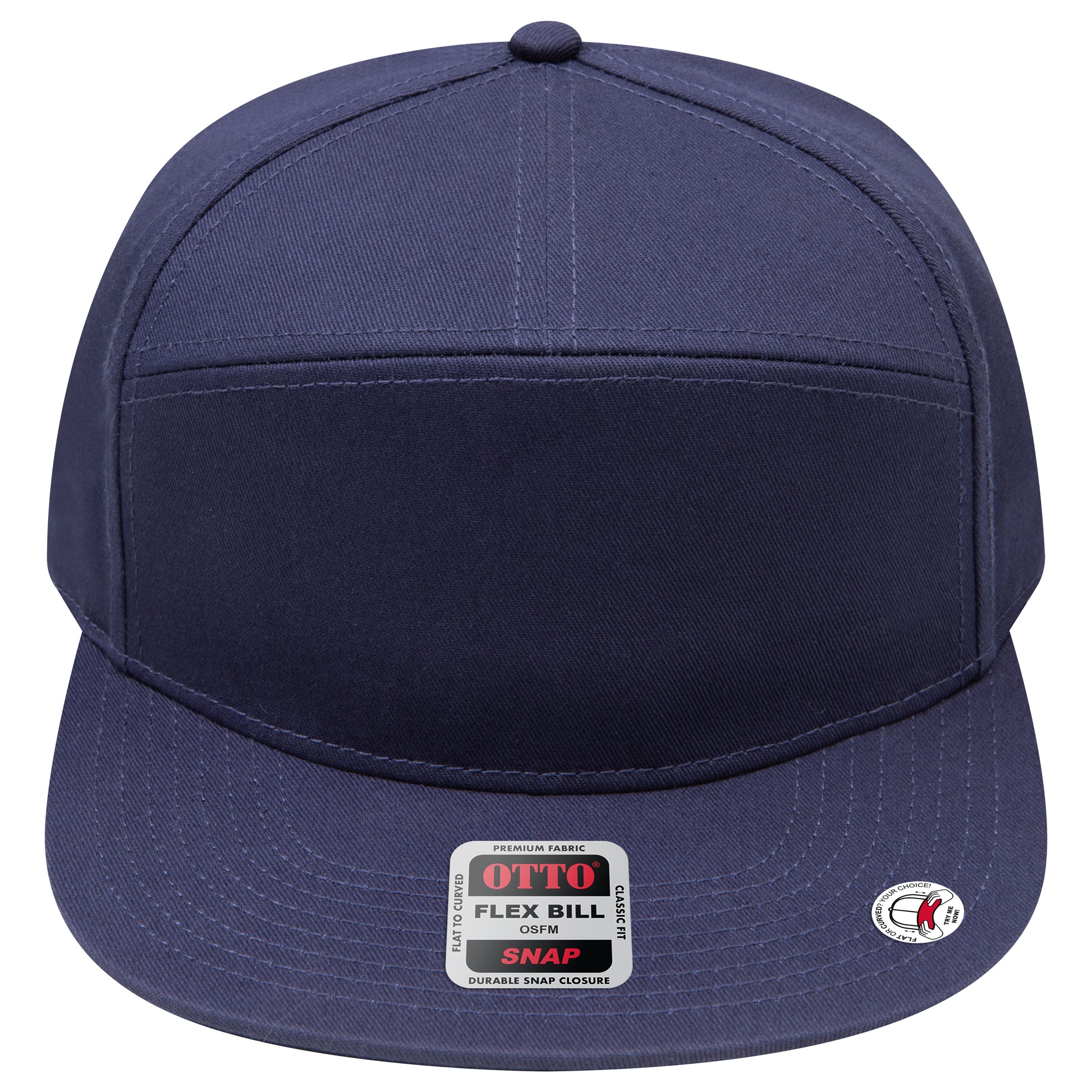 7-Panel Classic Baseball Cap — Snapback — Custom Leather Patch in Navy