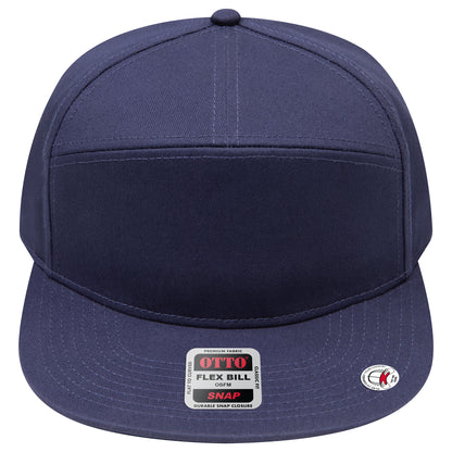 7-Panel Classic Baseball Cap — Snapback — Custom Leather Patch in Navy