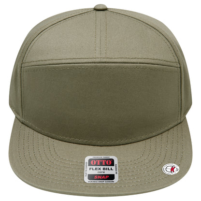 7-Panel Classic Baseball Cap — Snapback — Custom Leather Patch in Ol. Gree