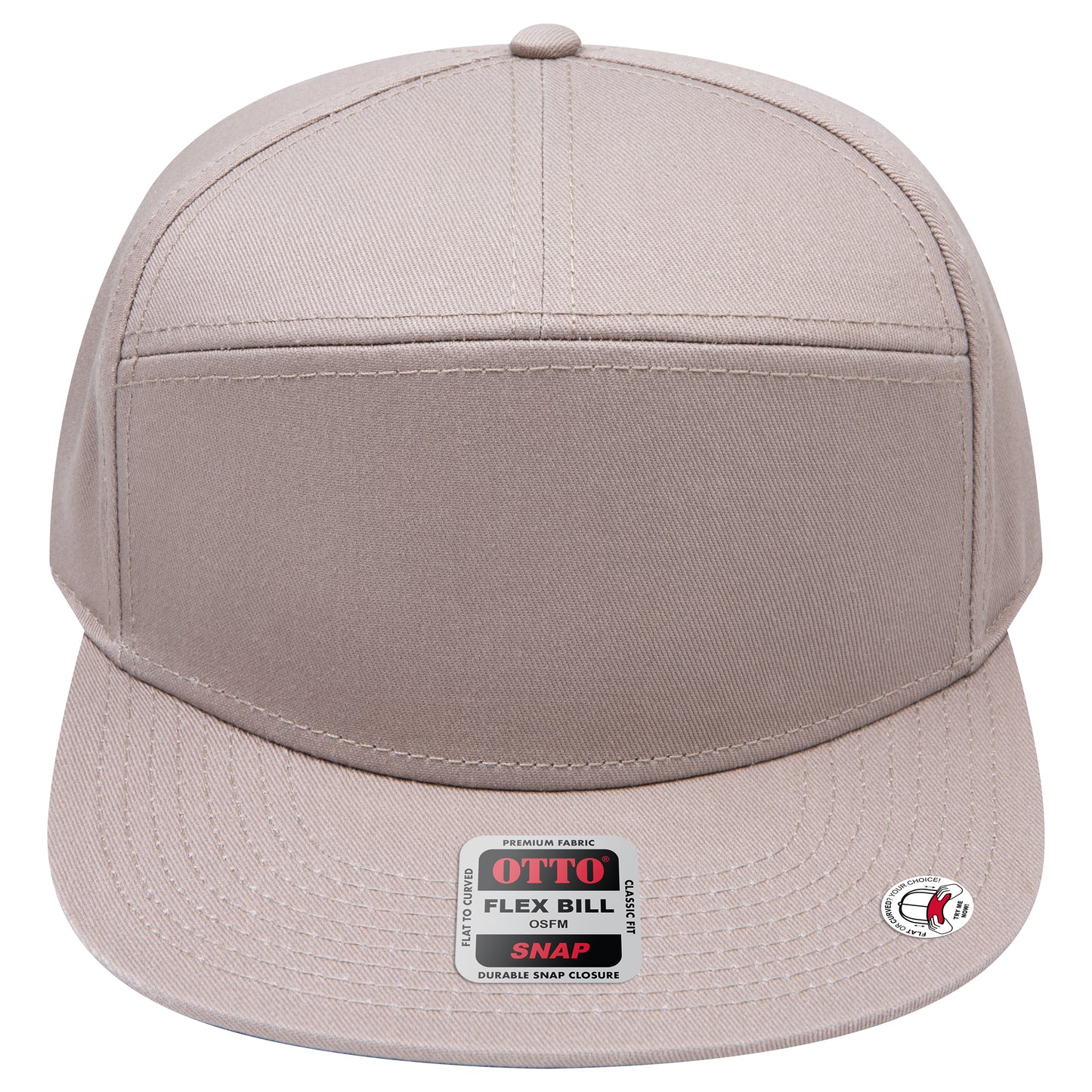 7-Panel Classic Baseball Cap — Snapback — Custom Leather Patch in Dk. Kha