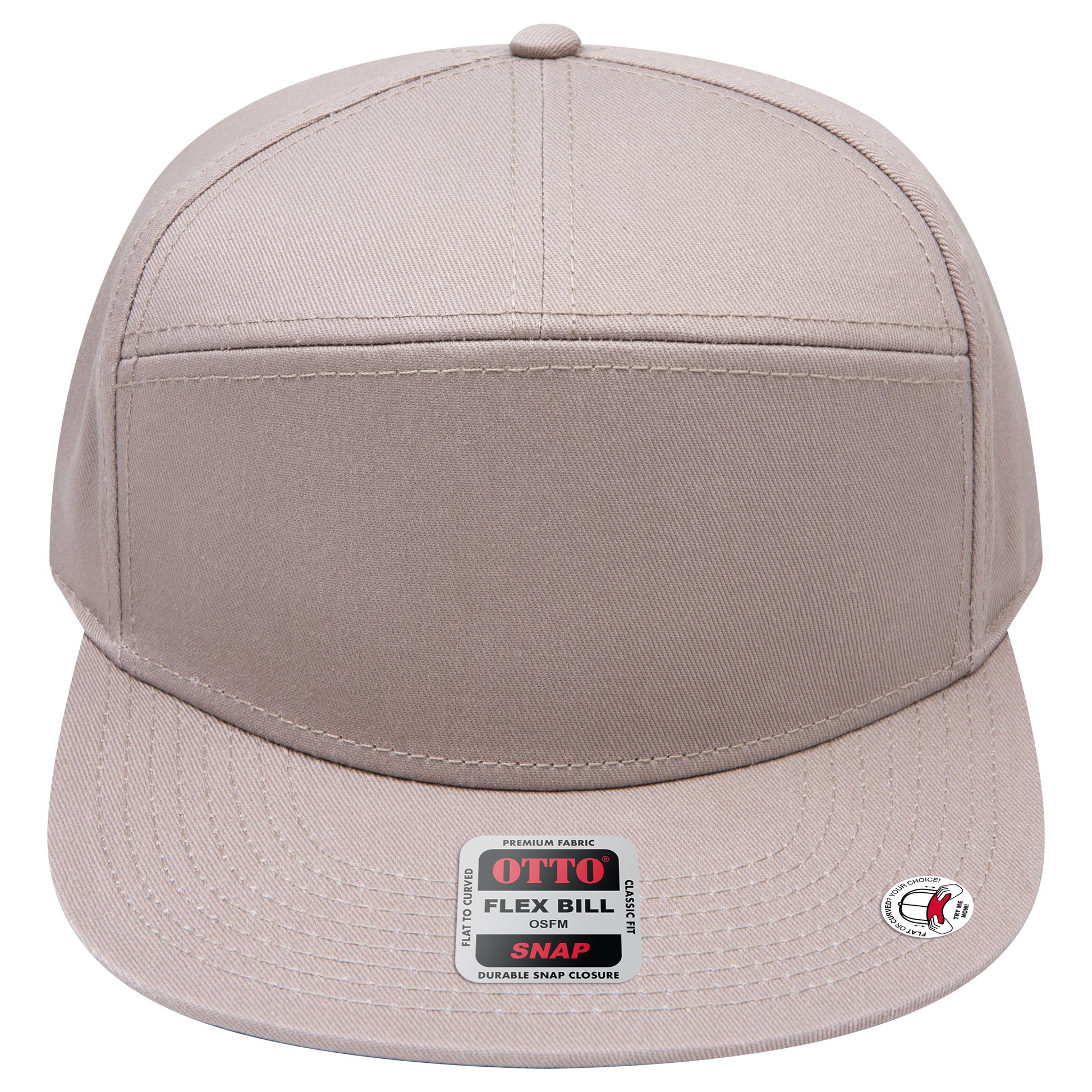 7-Panel Classic Baseball Cap — Snapback — Custom Leather Patch in Dk. Kha