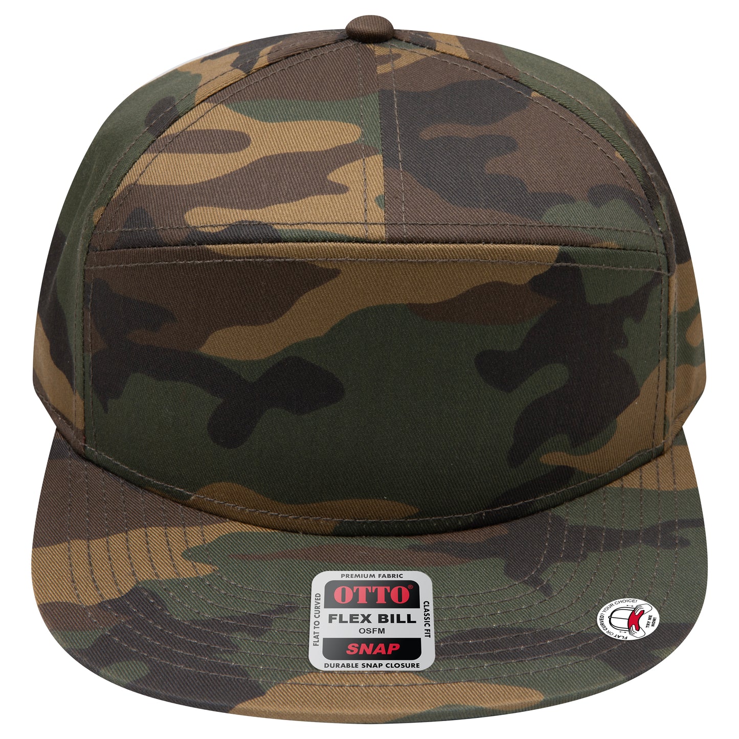 7-Panel Classic Baseball Cap — Snapback — Custom Leather Patch in Dk.Grn /Brn