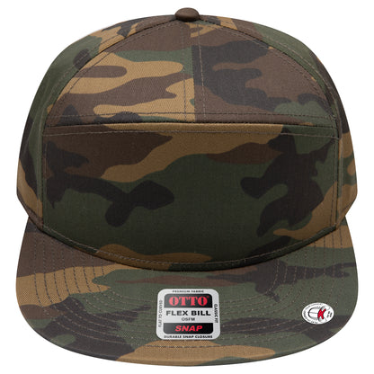 7-Panel Classic Baseball Cap — Snapback — Custom Leather Patch in Dk.Grn /Brn