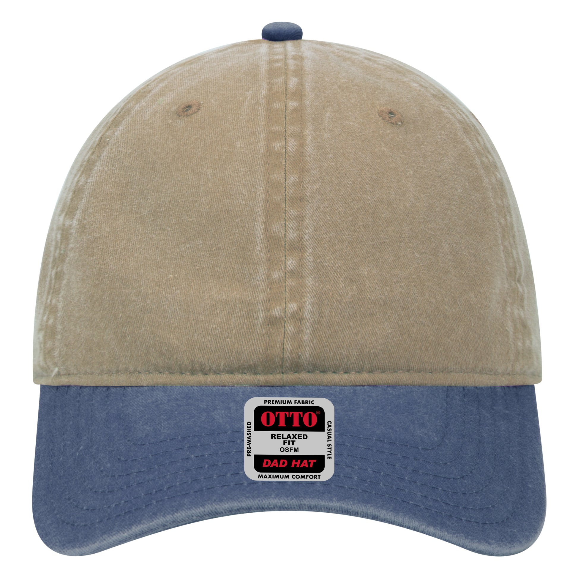 6-Panel Low Profile Dad Hat — Custom Leather Patch in Nvy/Kh