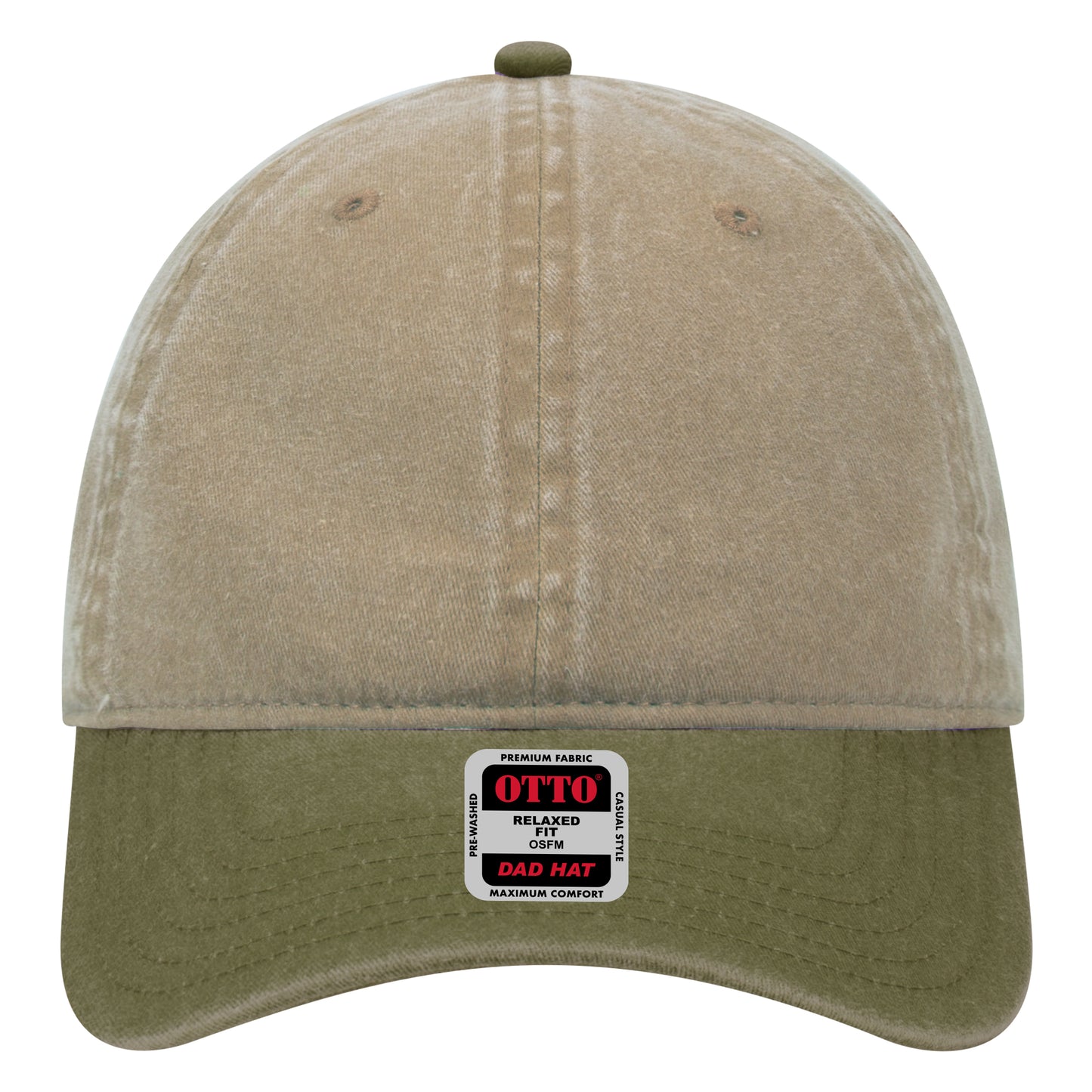 6-Panel Low Profile Dad Hat — Custom Leather Patch in Ol.Grn/ a a /Kha y k y Kha