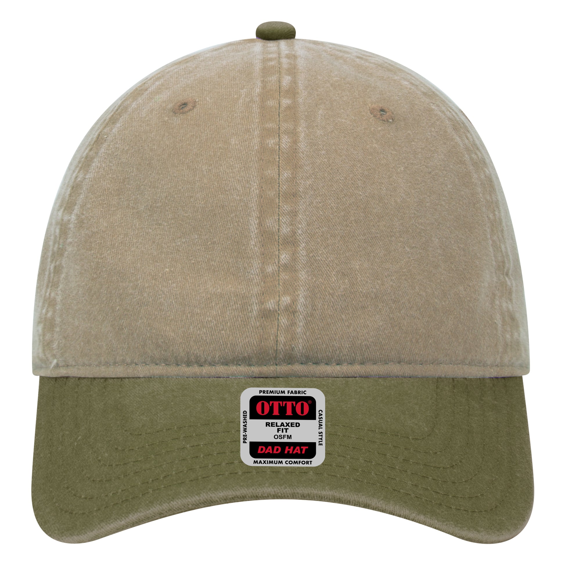 6-Panel Low Profile Dad Hat — Custom Leather Patch in Ol.Grn/ a a /Kha y k y Kha