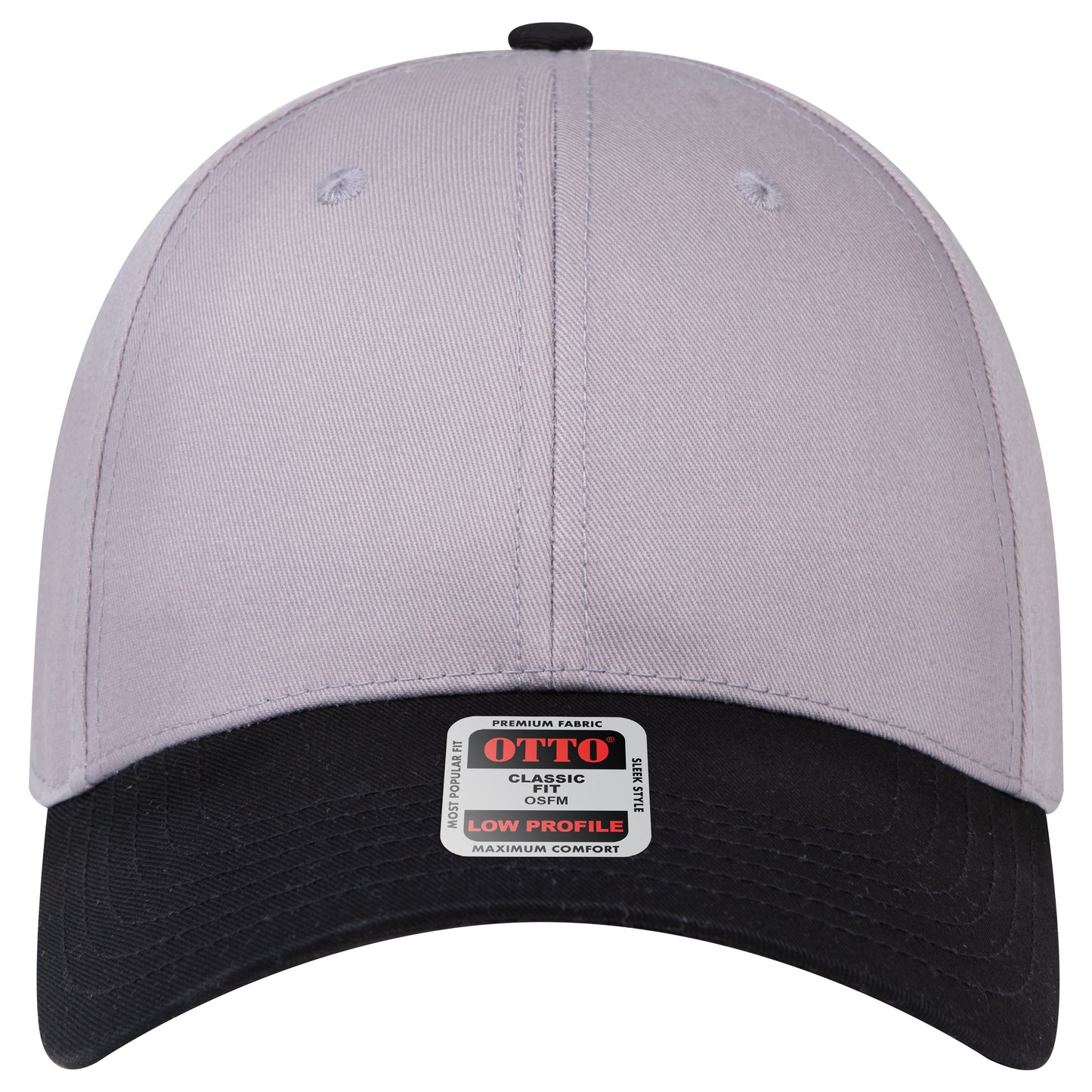 6-Panel Low Profile Baseball Cap — Custom Leather Patch in Blk/Gry