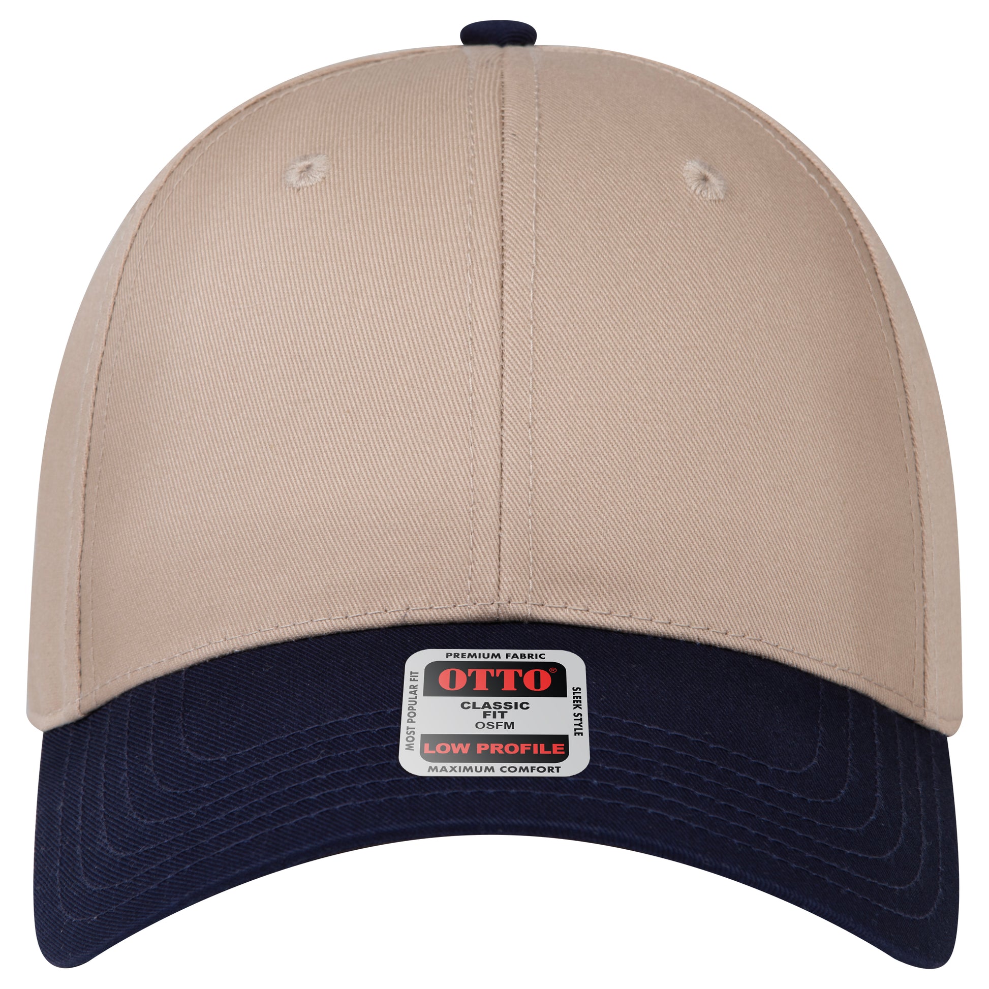 6-Panel Low Profile Baseball Cap — Custom Leather Patch in Nvy/Kh