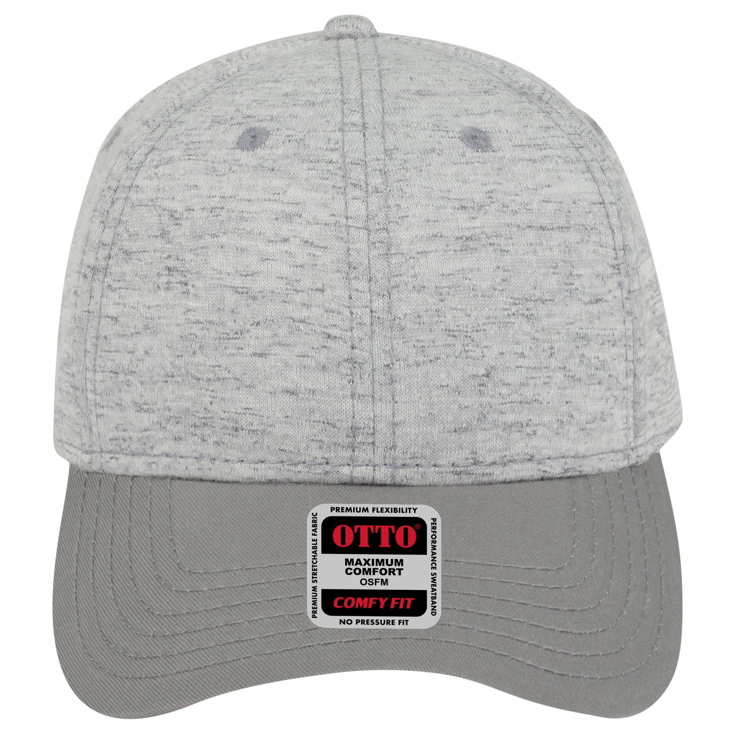6-Panel Low Profile Baseball Cap — Stretch Comfort Fit — Custom Leather Patch in Gry/H.