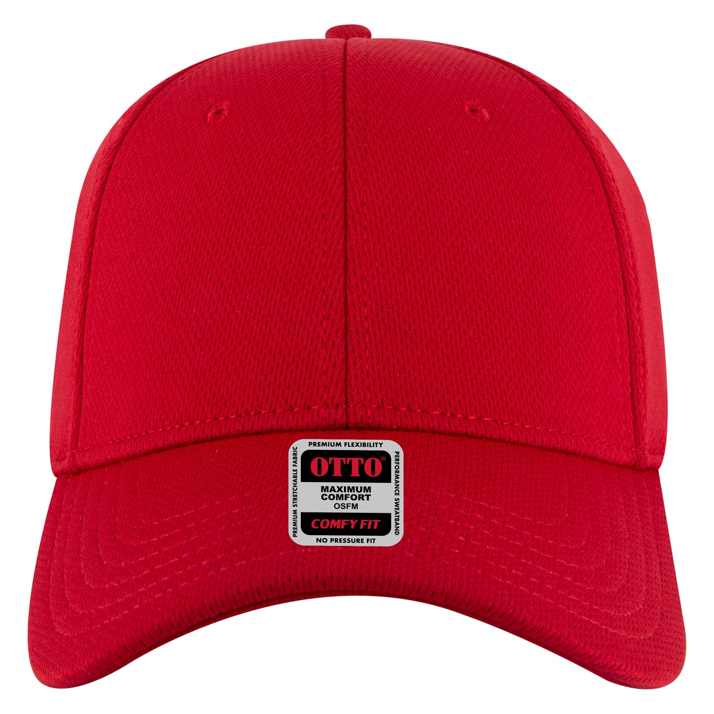 6-Panel Low Profile Baseball Cap — Stretch Comfort Fit — Custom Leather Patch in Red