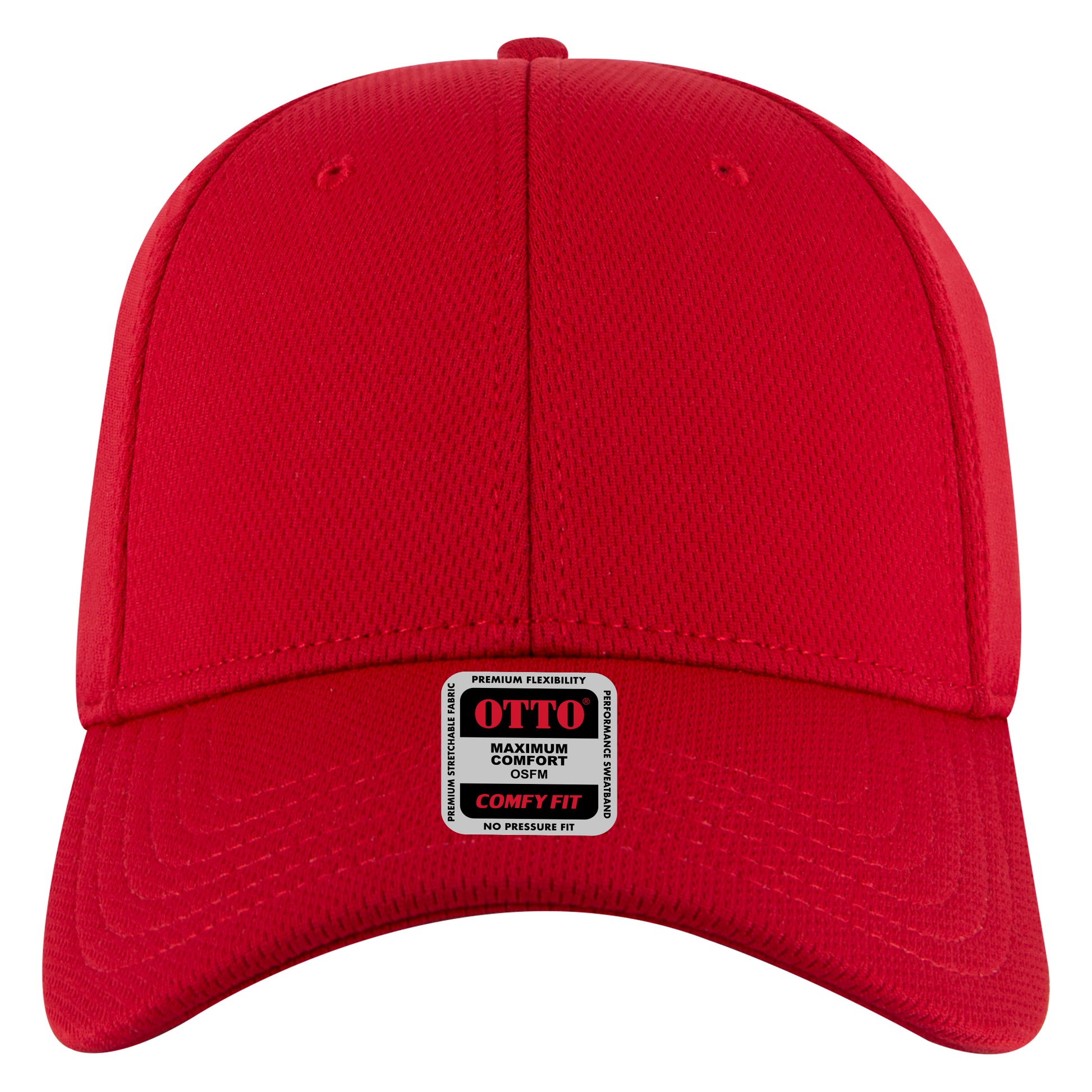 6-Panel Low Profile Baseball Cap — Stretch Comfort Fit — Custom Leather Patch in Red