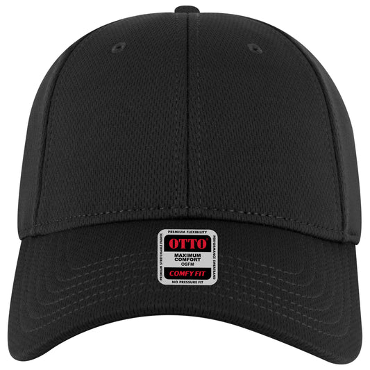 6-Panel Low Profile Baseball Cap — Stretch Comfort Fit — Custom Leather Patch in Black