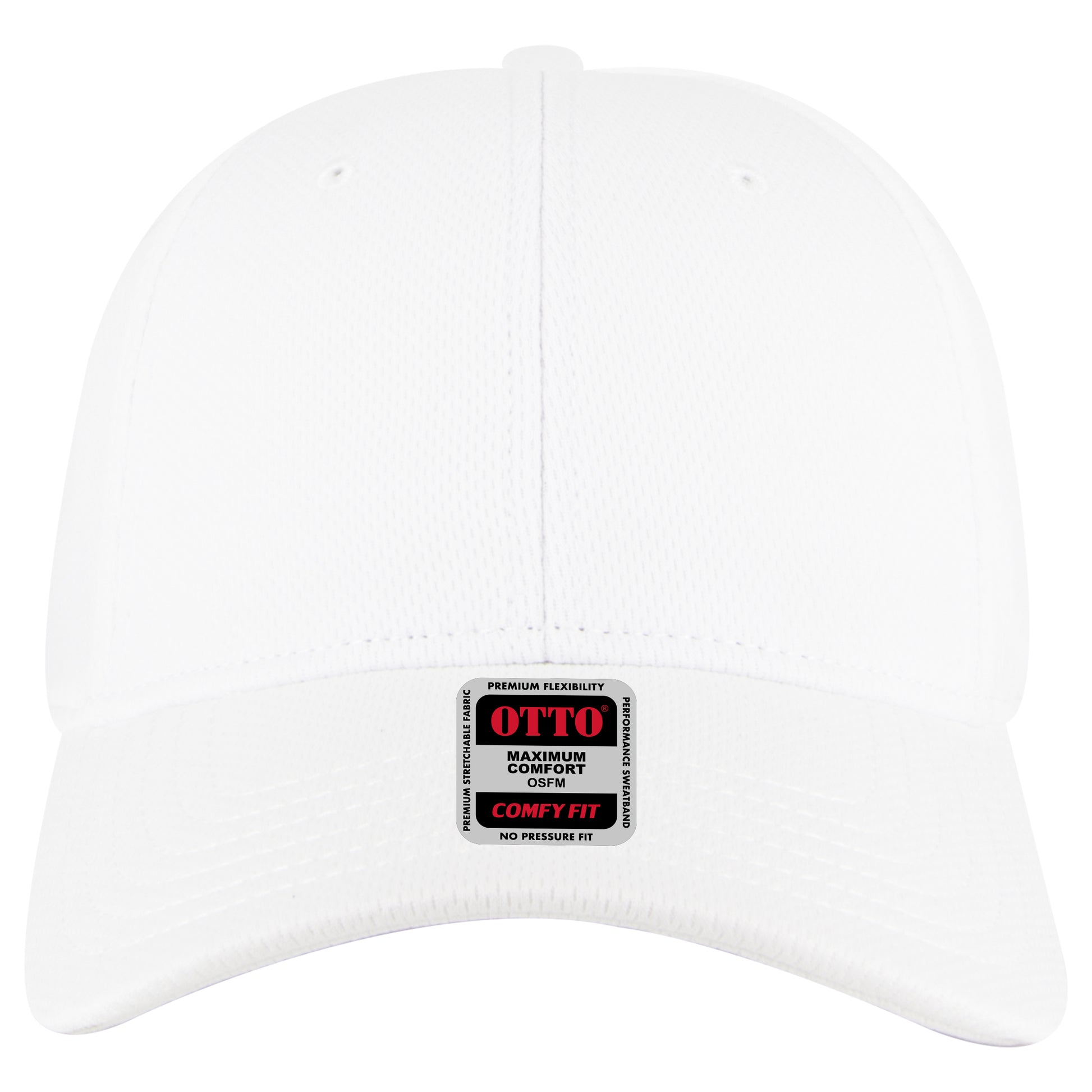 6-Panel Low Profile Baseball Cap — Stretch Comfort Fit — Custom Leather Patch in White