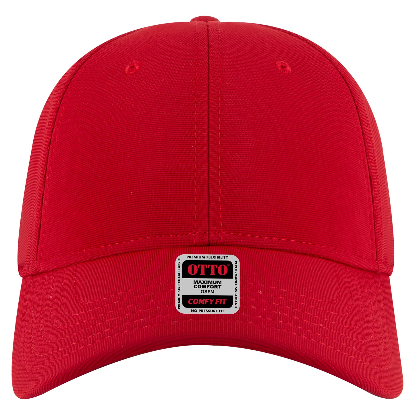 6-Panel Low Profile Baseball Cap — Stretch Comfort Fit — Custom Leather Patch in Red