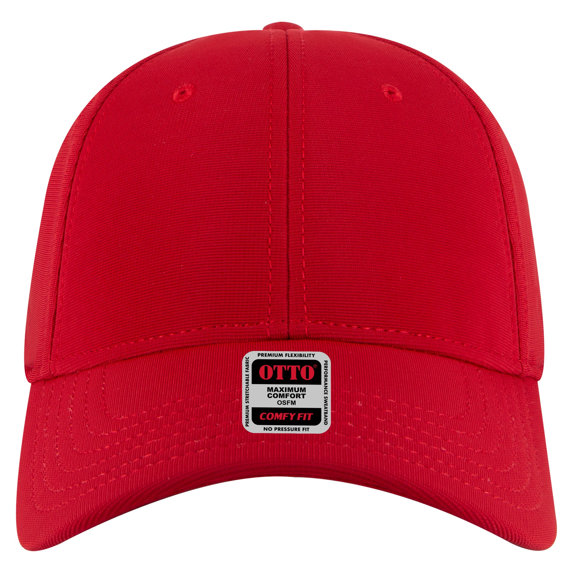 6-Panel Low Profile Baseball Cap — Stretch Comfort Fit — Custom Leather Patch in Red