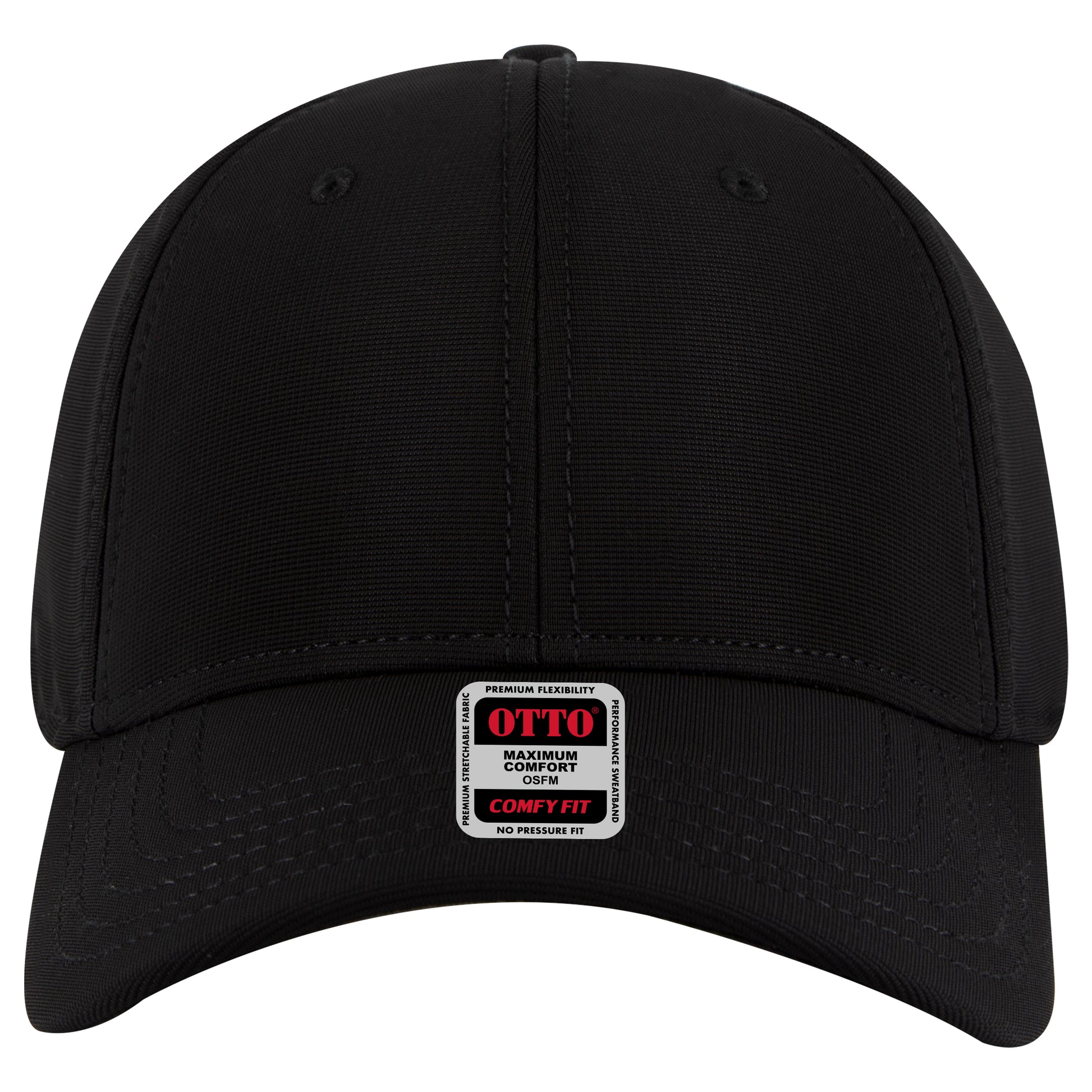 6-Panel Low Profile Baseball Cap — Stretch Comfort Fit — Custom Leather Patch in Black