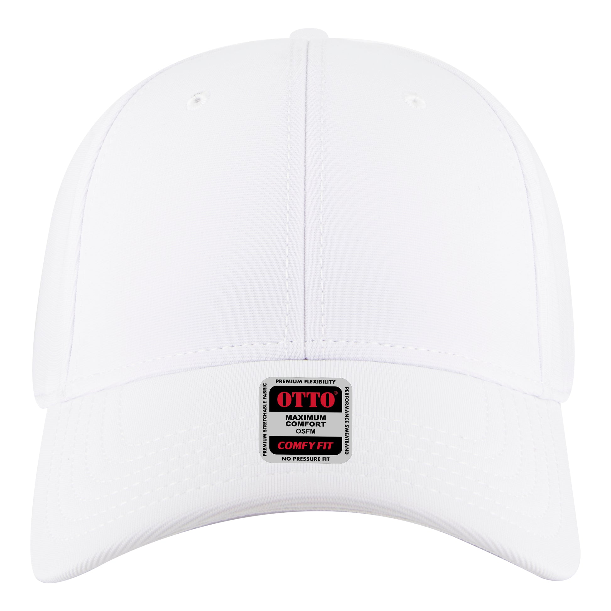 6-Panel Low Profile Baseball Cap — Stretch Comfort Fit — Custom Leather Patch in White