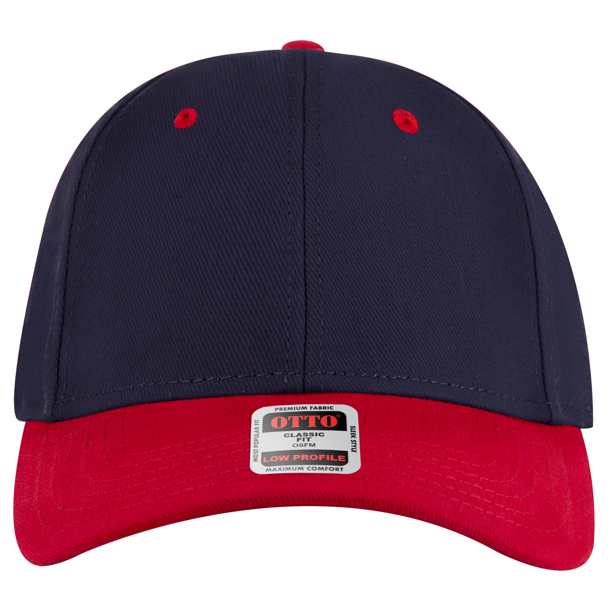 6-Panel Low Profile Baseball Cap — Custom Leather Patch in Red/N