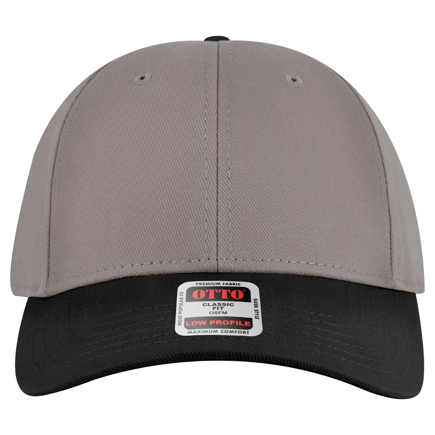 6-Panel Low Profile Baseball Cap — Custom Leather Patch in Blk/Gry