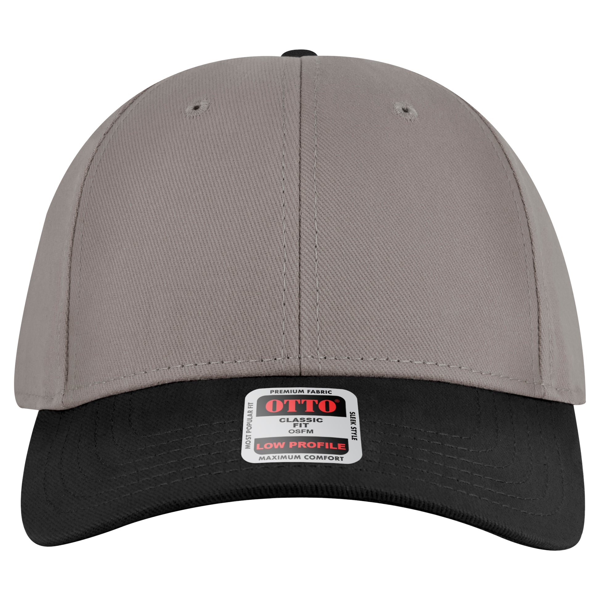 6-Panel Low Profile Baseball Cap — Custom Leather Patch in Blk/Gry