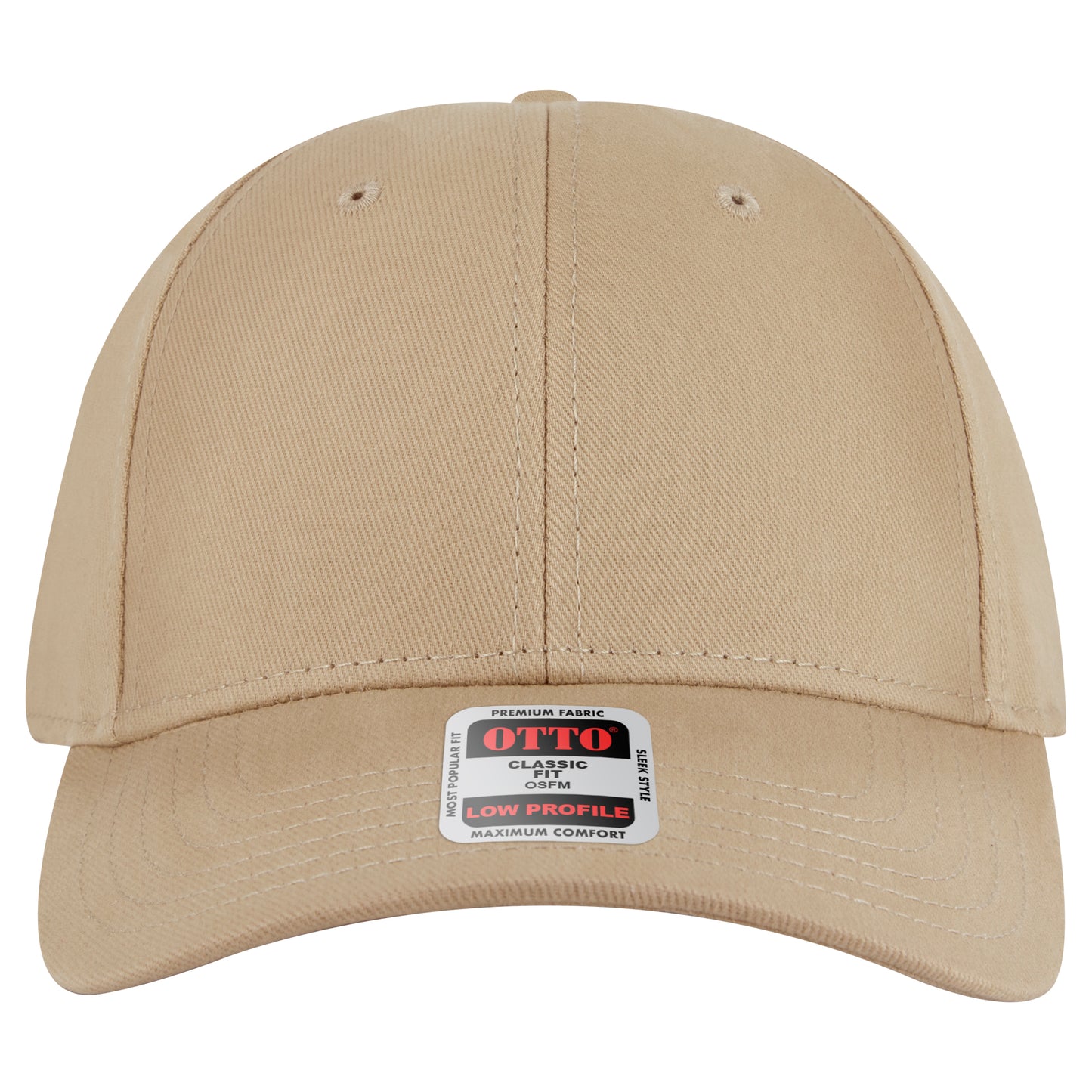 6-Panel Low Profile Baseball Cap — Custom Leather Patch in Khaki Crown Split