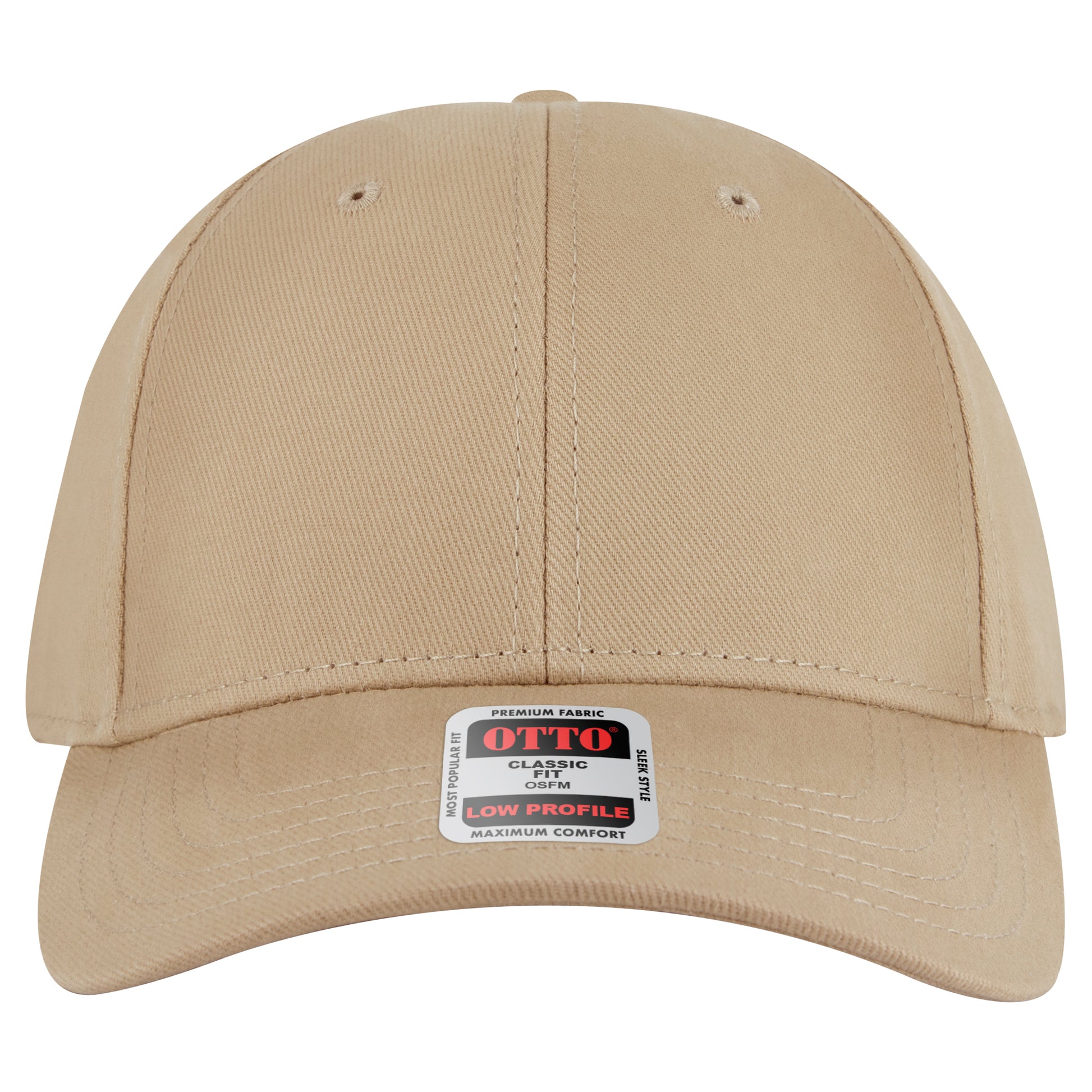 6-Panel Low Profile Baseball Cap — Custom Leather Patch in Khaki Crown Split