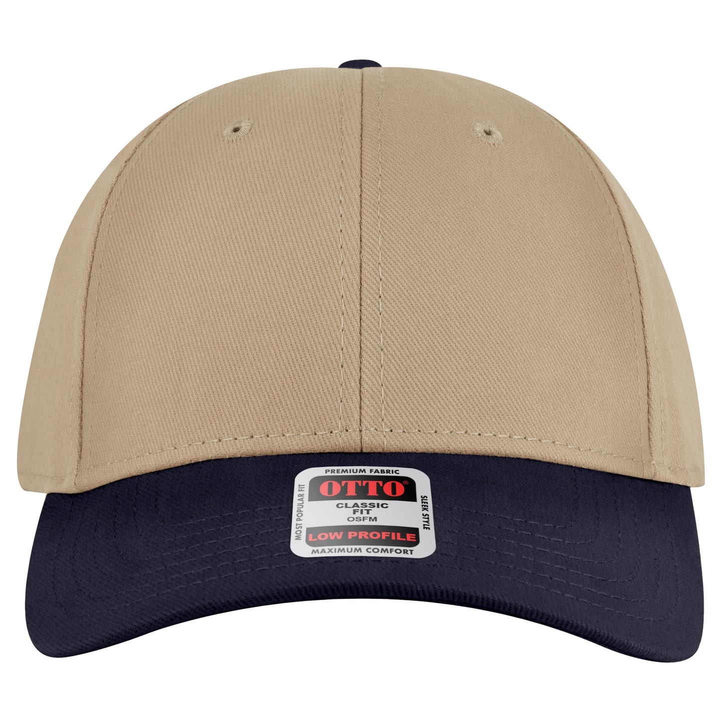 6-Panel Low Profile Baseball Cap — Custom Leather Patch in Nvy/Kh