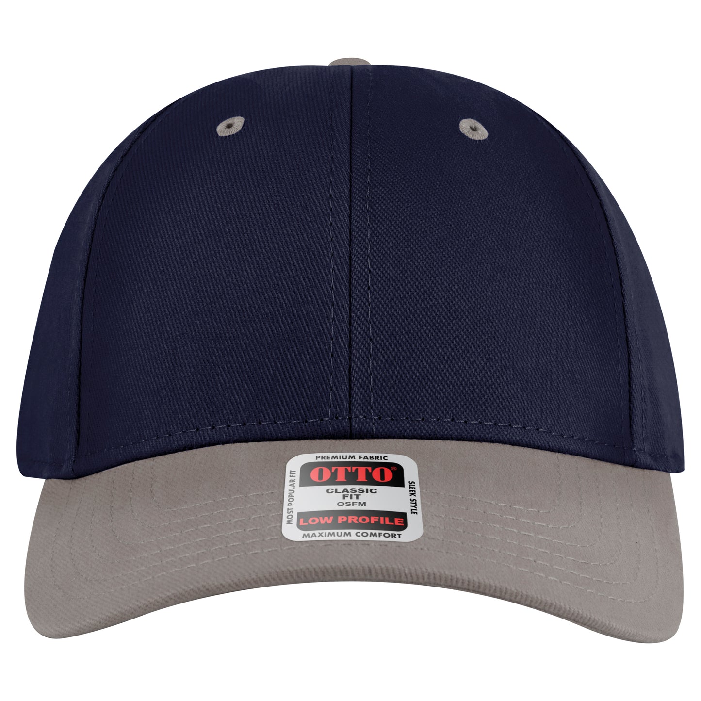 6-Panel Low Profile Baseball Cap — Custom Leather Patch in Gry/Nv