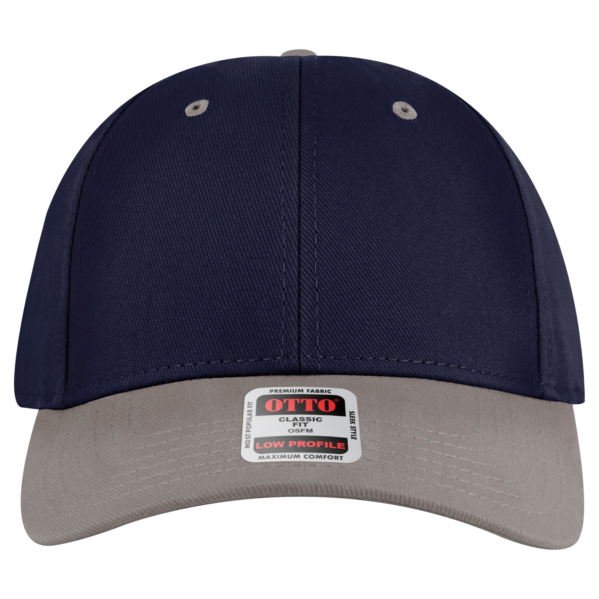 6-Panel Low Profile Baseball Cap — Custom Leather Patch in Gry/Nv