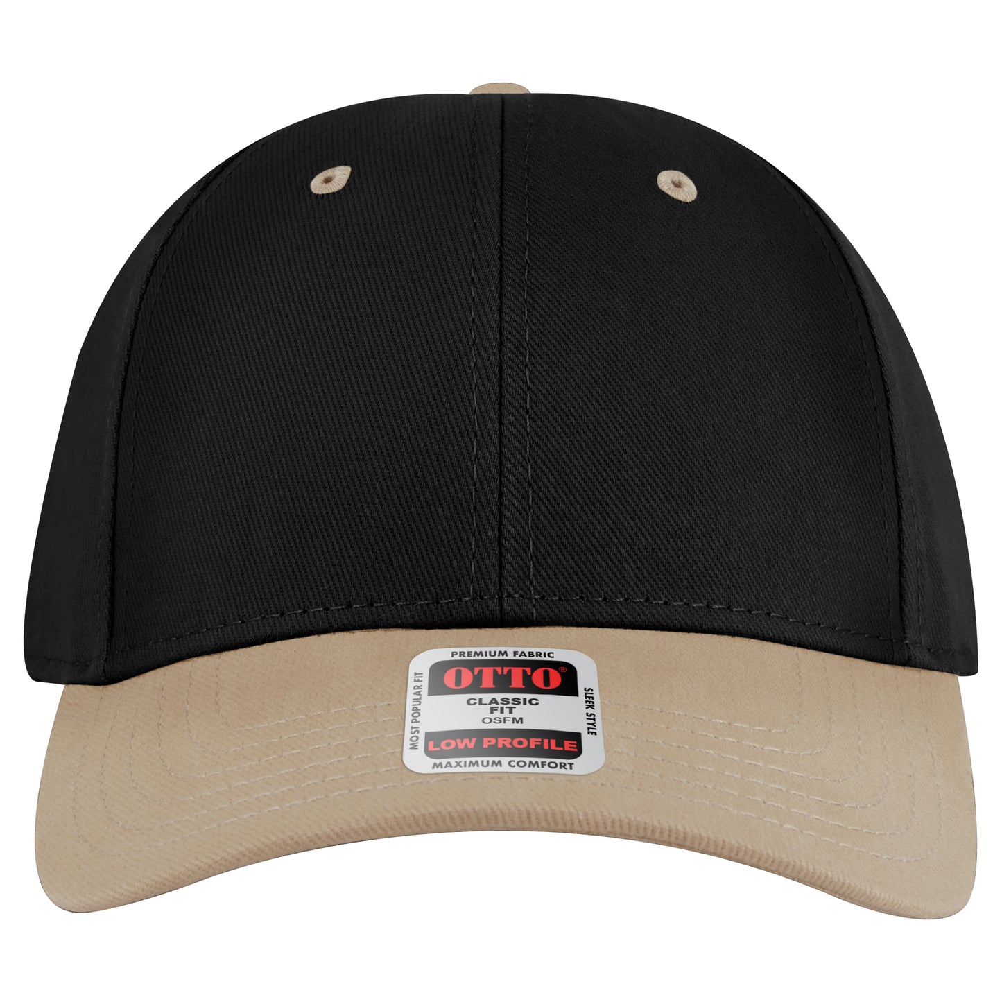 6-Panel Low Profile Baseball Cap — Custom Leather Patch in Kha/Bl