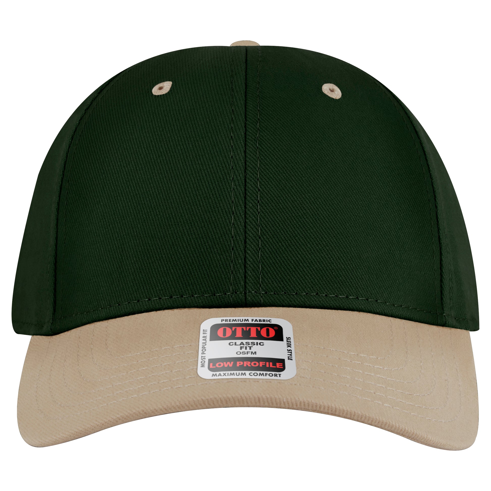6-Panel Low Profile Baseball Cap — Custom Leather Patch in Kha/Dk y /Kha k y .Grn