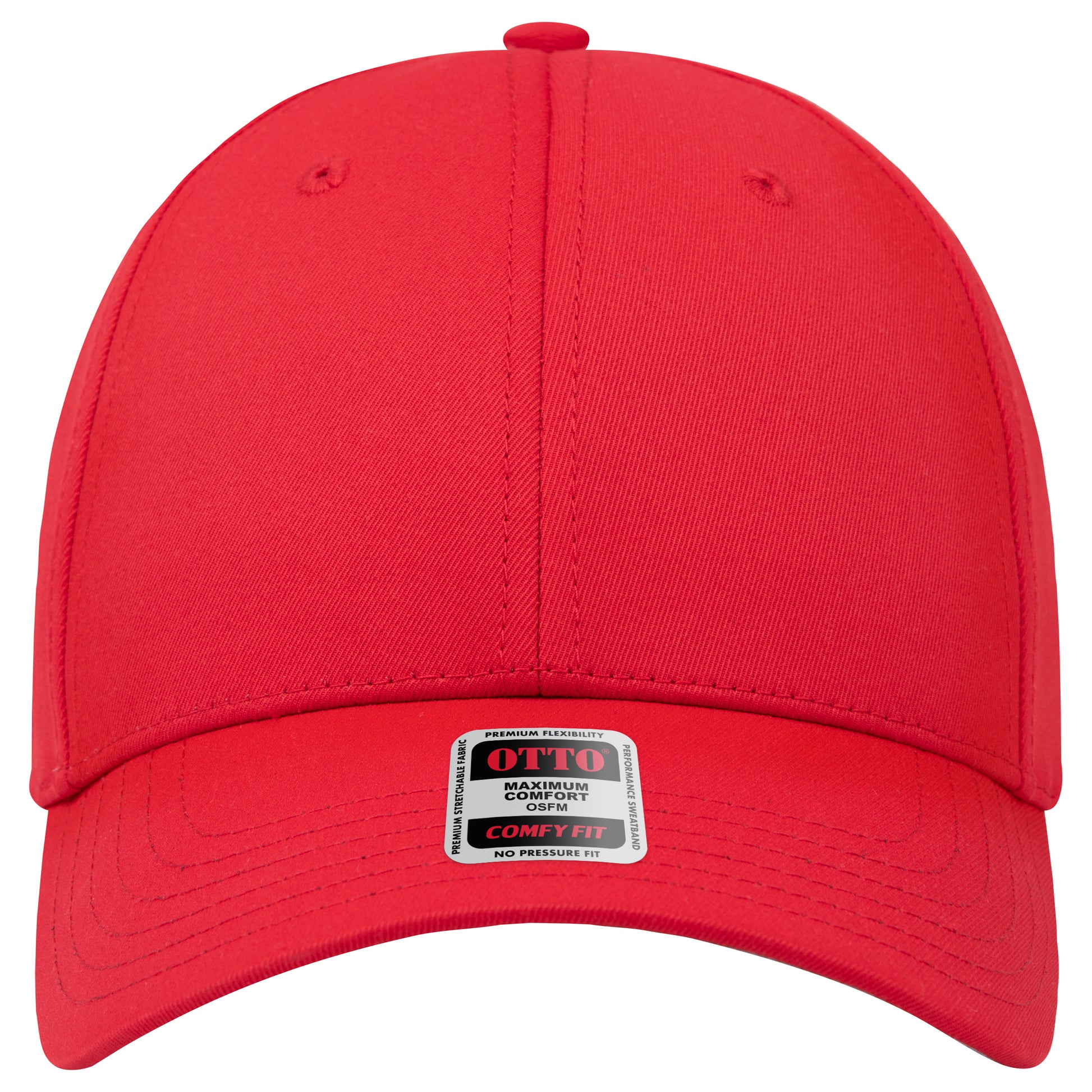 6-Panel Low Profile Baseball Cap — Stretch Comfort Fit — Custom Leather Patch in Red