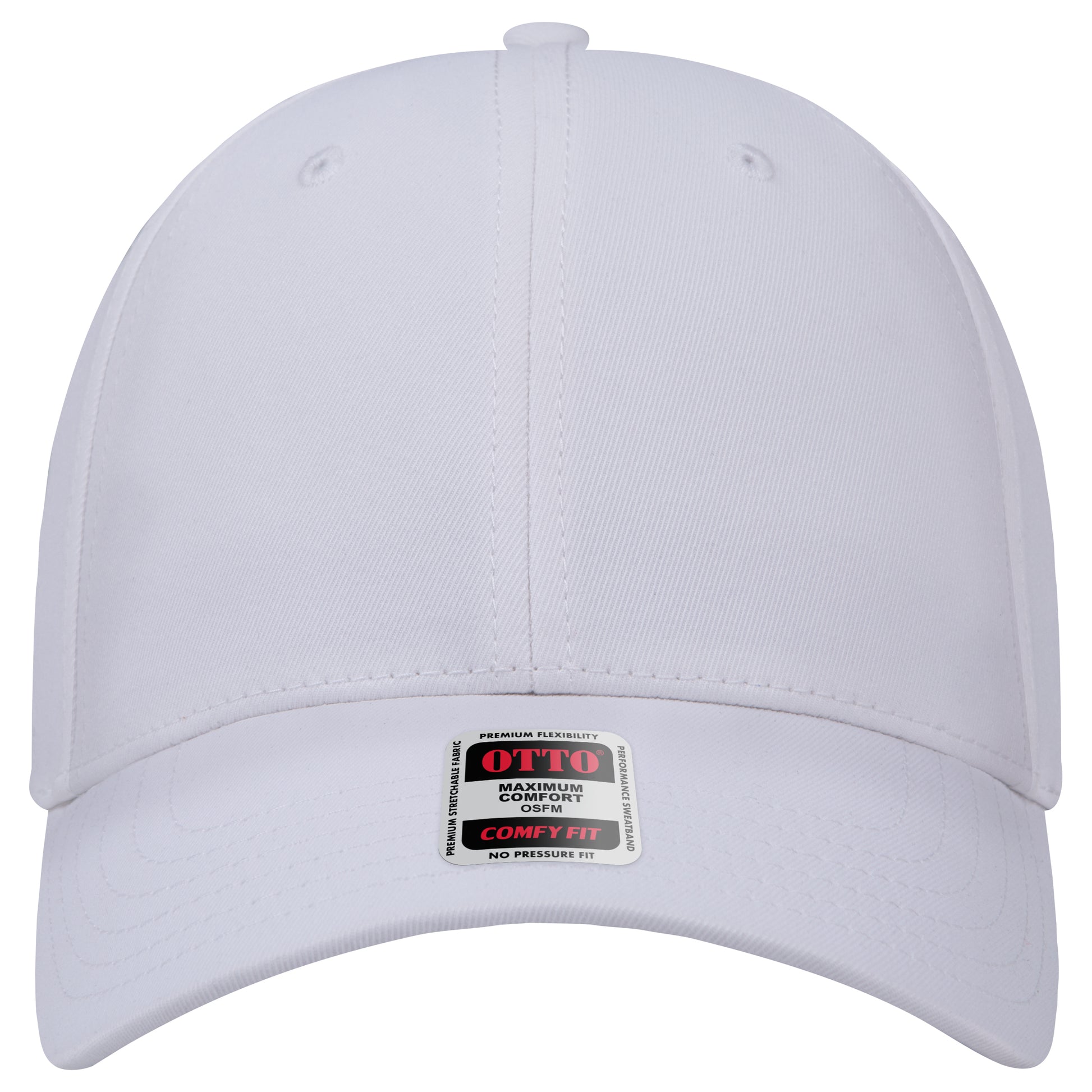 6-Panel Low Profile Baseball Cap — Stretch Comfort Fit — Custom Leather Patch in White