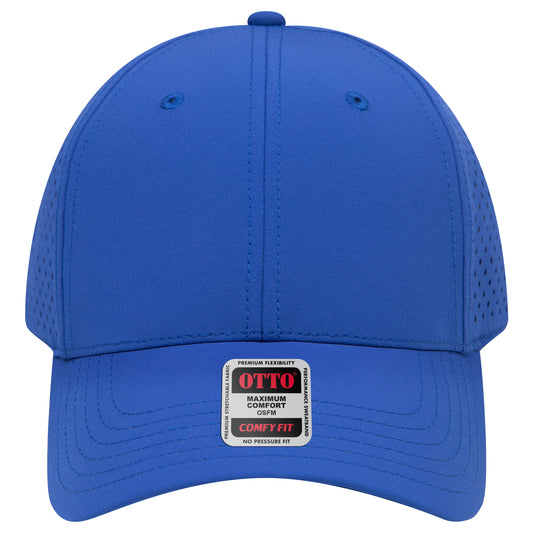 6-Panel Low Profile Baseball Cap w/ Perforated — Stretch Comfort Fit — Custom Leather Patch in Royal