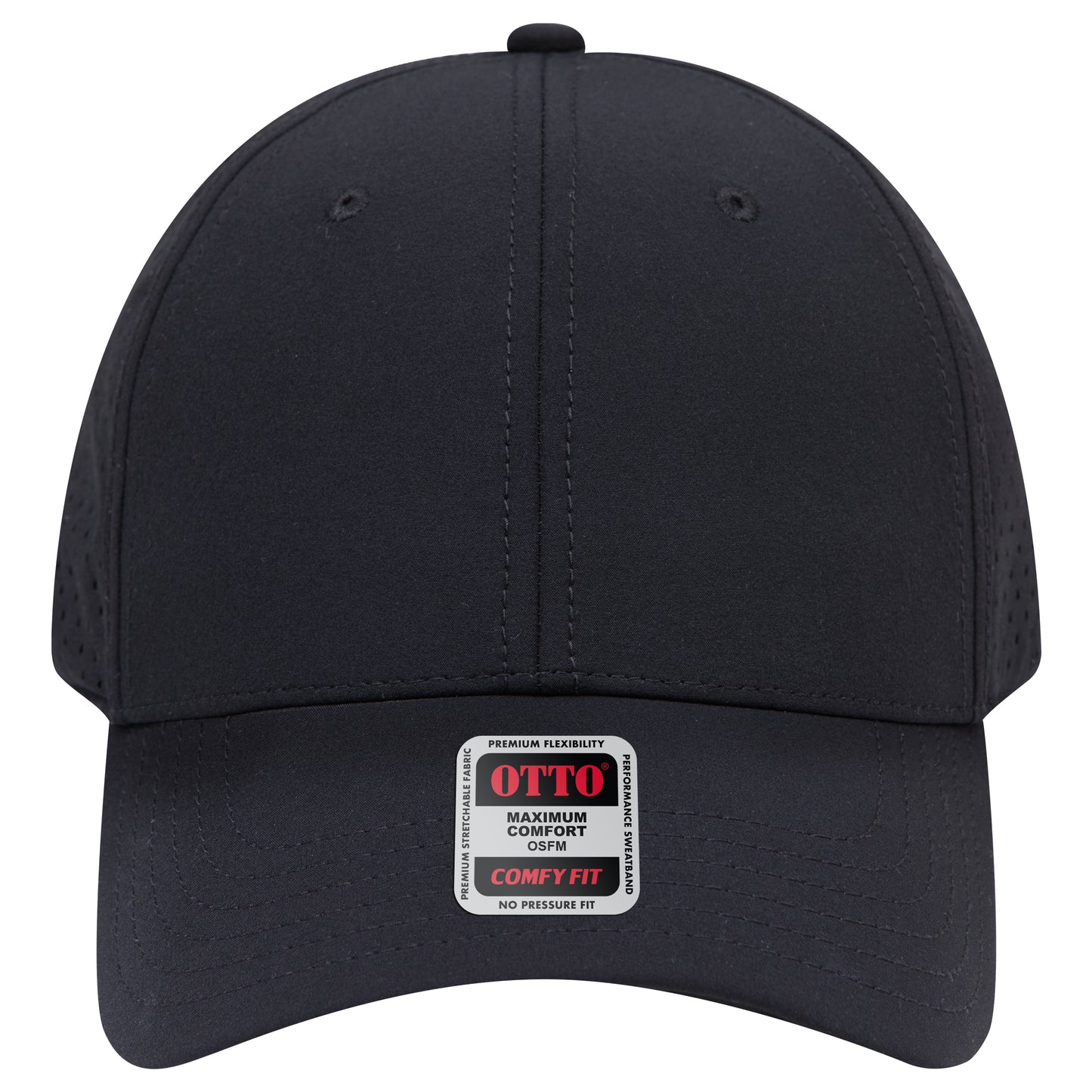 6-Panel Low Profile Baseball Cap w/ Perforated — Stretch Comfort Fit — Custom Leather Patch in Black